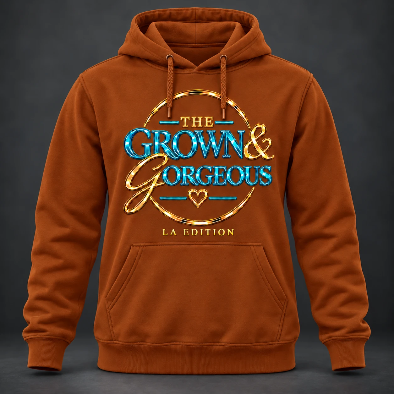 Texas Orange Grown & Gorgeous LA Edition Hoodie with gold and teal logo